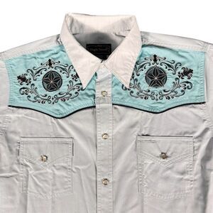 High Noon Sz M Shirt Mens Pearl Snap Western Goucho Embroidered Ranch Yoke Star